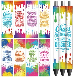 Peacoblue UV DTF Pen Wraps Transfer Sticker Colorful Paint Stains and Funny Words - 48pcs HD Print UV DTF Pen Adhesive Decals for DIY Pencil Pen Decorative Crafts Gifts Giving for Mothers Day