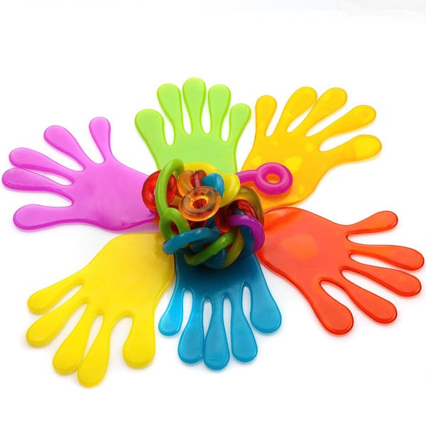 Entervending Sticky Hands for Kids - 12 Pcs Jumbo Slappy Hands - 4 Color Display Pack - Stretchy Toys - Giant Sticky Hand - Sensory Toys - Party Favors
