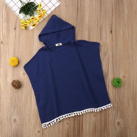 KMBANGI - Traje de baño con Capucha y Pompones de algodón para niños y niñas, Azul, 2-3 Años