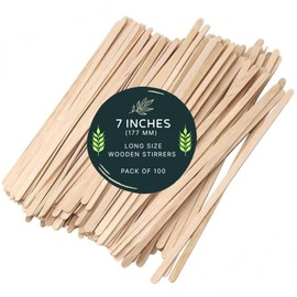 Wooden Coffee Stirrers 177mm (100 Pcs) | Disposable Eco Friendly Wooden Stirrer, Cocktail Sticks, Hot & Cold Drink Stirrers, Cocktail Stirrer, Long and Sturdy Craft Sticks for Tea, Coffee & Cocktails