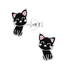 FIVE-D Children's Earrings Small Cat 925 Silver in Jewellery Case, Sterling Silver