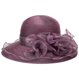 Kentucky Fascinator for Women Organza Bell Bowler Hat Cocktail Tea Party Wedding Sun Hat, dark purple