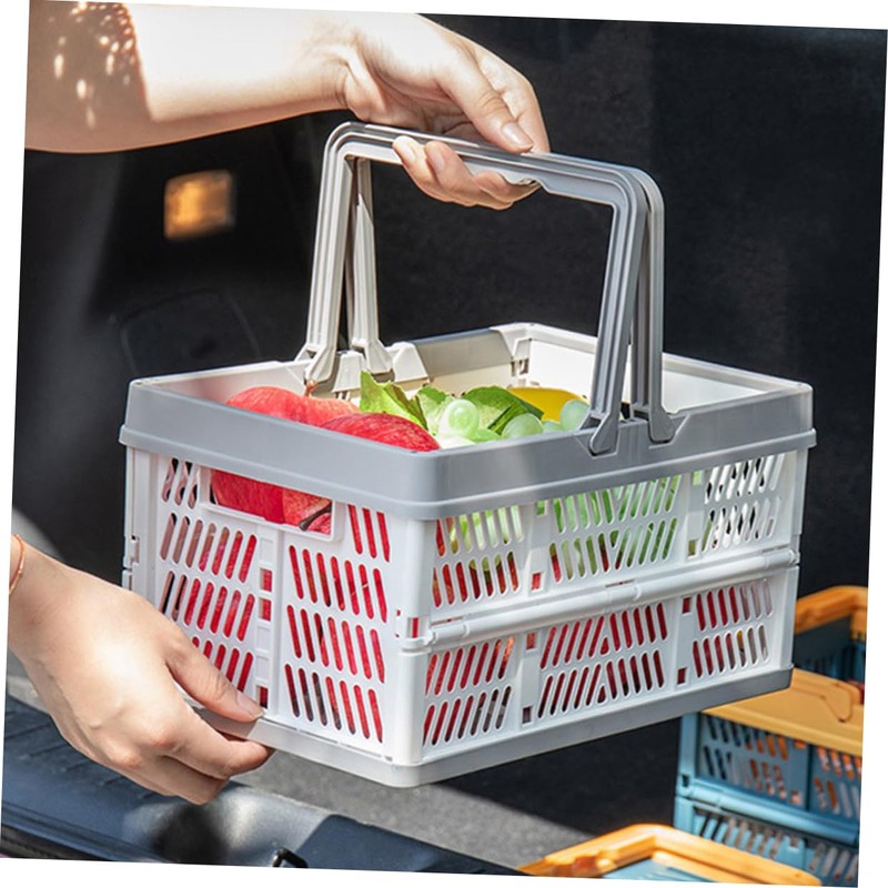 FUNOMOCYA Folding Basket Handle Portable Storage Containers Plastic Storage Basket