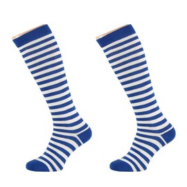 Lieblingsstrumpf24 by Koronowski 2 Pairs Striped Striped Knee Socks Striped Plain Cotton Red White Blue Black Rainbow up to Size 46, 2 x blue and white