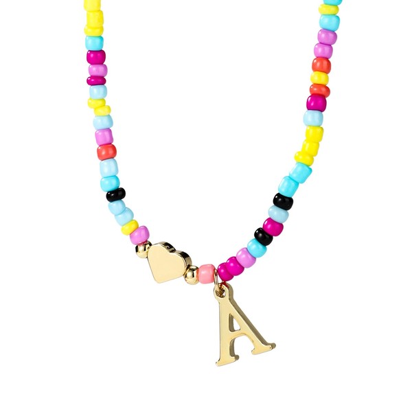 Colorful Beaded Initial Necklace for Women, Boho Letter Pendant Necklace