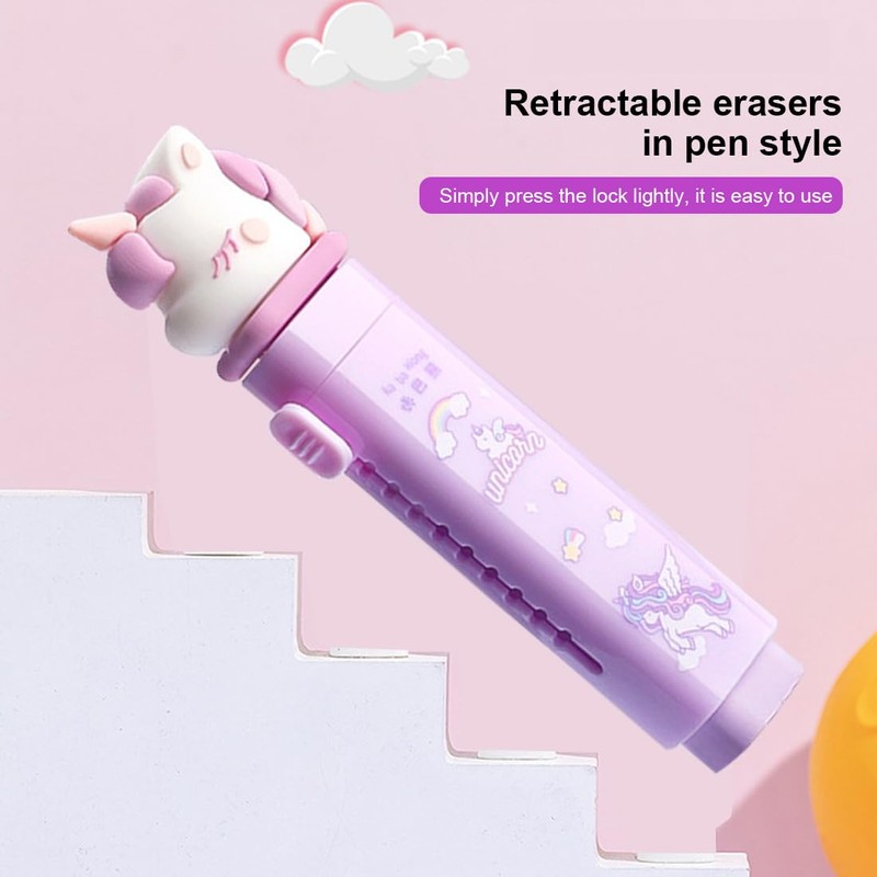 SGERUFZ 1 x retractable unicorn eraser for children, stationery for