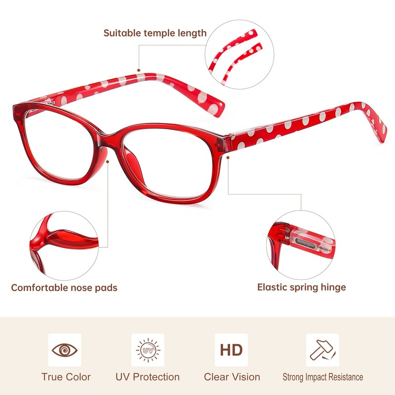 EYEGUARD Polka Dots Fashion Ladies Reading Glasses 4 Pairs Spring