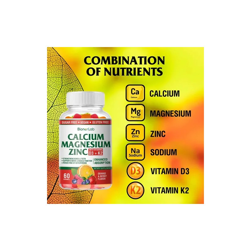 Gomitas BionerLab Calcio Magnesio Zinc con Vitaminas D3 y K2