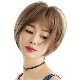 Full Wig, Short Bangs, 3D, Gradation, Hair Arrangement, Collar, Volume, Curly, Straight, Thorl, Heat Resistant, Natural, Volume, Loose Feeling (Milk Tea Brown)