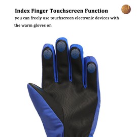 Jupsk Kids Winter Ski Gloves Waterproof Anti Slip Plush Lined Thermal Snowboard Gloves for Children Boys Aged 7-9 (Blue Dinosaur)