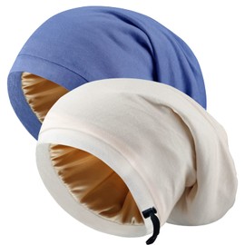 NICPOO Silk Satin Bonnet Hair Wrap for Sleeping, 2 Pcs Adjustable Silk Bonnets for Women & Men, Night Caps