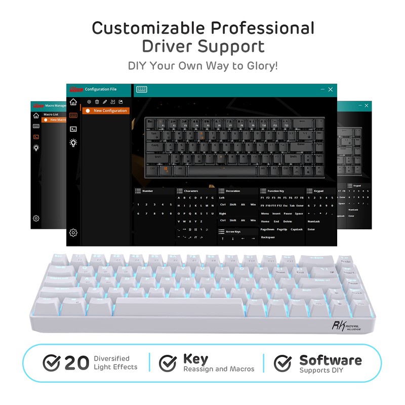 RK ROYAL KLUDGE RK68 Wireless Hot Swappable 65% Mechanical Keyboard,
