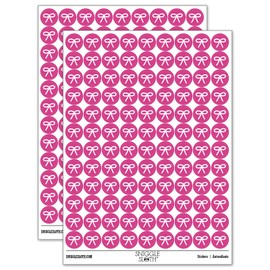 Cute Bow Ribbon 200+ Round Stickers - Matte Finish - 0.50" Size - Hot Pink