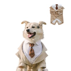 HDKUW Large Dog Wedding Shirt, Dog Tuxedo with Bow Tie, Dogs Wedding Formal Suit, Doggie Prince Gentleman Costume for Medium Large Dogs Khaki 5XL