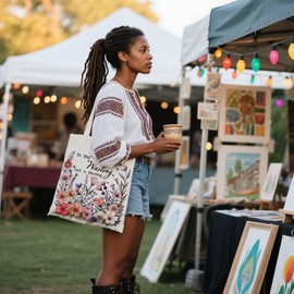 EVER-GOING TUNE Christian Canvas Tote Bag, In the Waiting God is Working Floral bible tote bag, Religious Inspirational Tote, Reusable Grocery Bag for Women for Church/Shopping/School/Gym/Travel.