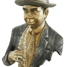 Deco 79 Polystone Musician Decorative Sculpture Home Decor Statues, Set of 2 Accent Figurines 14", 14"H, Gold