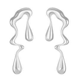 Irregular Waterdrop Earrings Asymmetrical Drop Earrings Vintage Exaggerated Hypoallergenic Melting Liquid Gold Statement Earrings for Women (Silver)