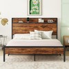Full Size Bed Frame with Headboard and Storage Shelf, Metal