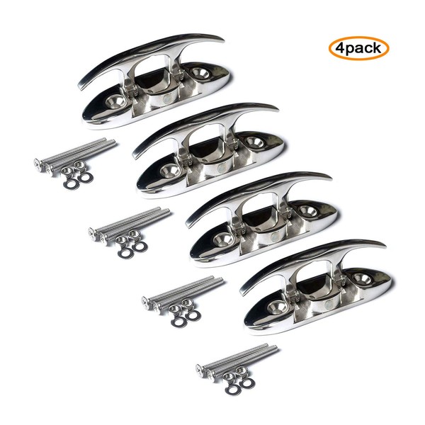 MX 4-1/2" Folding Cleat,316 Stainless Steel Boat Dock Flip Up Cleat with Fastener Pack of 4