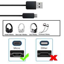 FSQWUR Micro USB Replacement Charging Cable Cord for Beats by Dr. Dre Studio Solo 3 2 2.0 Powerbeats 3 2 Wireless Headphones, Pill 2.0 Speakers - 2 Pack