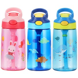 Children's Drinking Bottle, 480 ml Children's Drinking Bottle with Straw, BPA-Free Children's Water Bottles, Sports Water Bottle with Leak-Proof Flip-Top Lid for Girls and Boys, BPA-Free (Blue