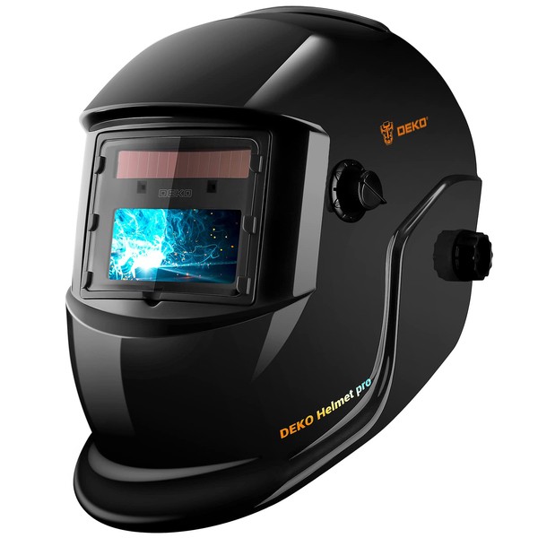 DEKORPO Welding Helmet Auto Darkening: True Color Solar Powered Auto Darkening Welding Helmets Welder Mask Hood (Bright Black)