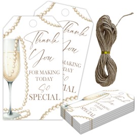 Thank You Gift Tags Design with String, 2x3.5 Inch Special Thank You Present Tags, Gift Labels for Birthday Party Baby Bridal Shower Wedding Favor, Pearls Party Decor-A17