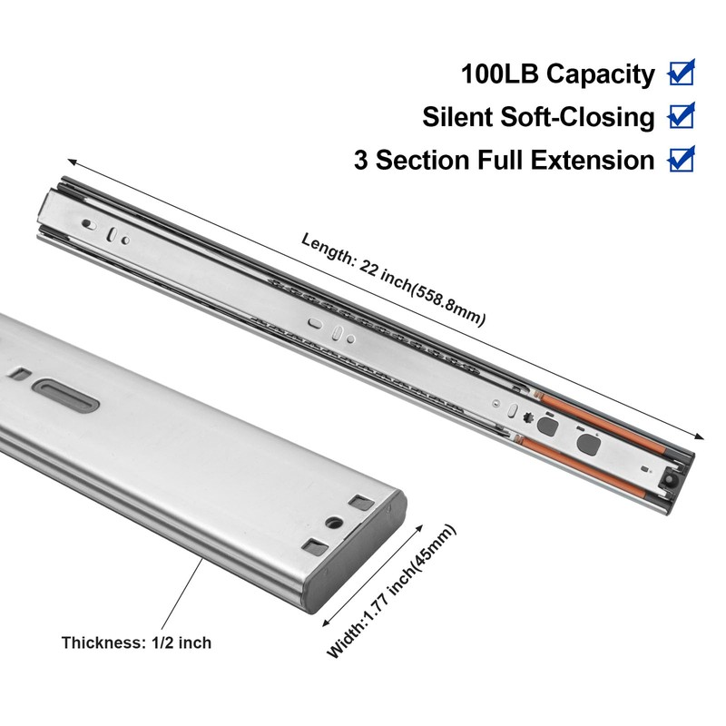 LONTAN 5 Pairs Push to Open Soft Close Drawer Slides