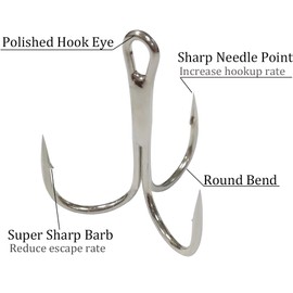 Fishing Treble Hooks - 120pcs Sharp Red Treble Fishing Hooks Round Bend Strong High Carbon Steel Barbed Fish Hook for Catfish Bass Trout Freshwater Saltwater Size: 1/0# - 14#