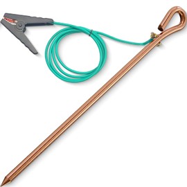Grounding rod for earthing,Grounding Wire with Crocodile Clip for electric fences,generator,antennas (17.4 inch Ground Rod + 6.2ft Crocodile Clip Wire)