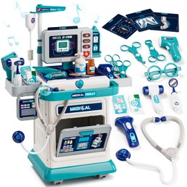 Lehoo Castle Doctor Kit for Toddlers 3-5, Kids Doctors Play Set, Mobile Cart with Lights and Sound, Pretend Play Stethoscope Toys for Girls 3 4 5 Years Old