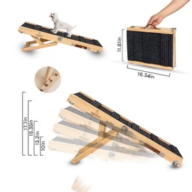 Tropiczest Upgraded 2025 Adjustable Dog Ramp for Small and Large Dogs 31.49" Foldable Wooden Pet Ramp with 4 Heights 10-17.3" Non-Slip Mat Handle Ramp for Bed Car Sofa & Outdoor