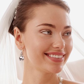 XILAZAB Clear Cube Crystal Glass Dangle Drop Earrings for Women Grils, Transparent Rhinestone Costume Jewelry Earrings Sparkly Wedding Prom Party Formal Earrings Silver Tone Dangle, Zinc, Rhinestone