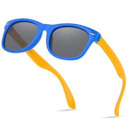 Nlieanuc Children's Sunglasses 3-10 Years for Boys Girls Polarised Children's Sunglasses UV400 Protection with Rubber Frame, Fashion Blue