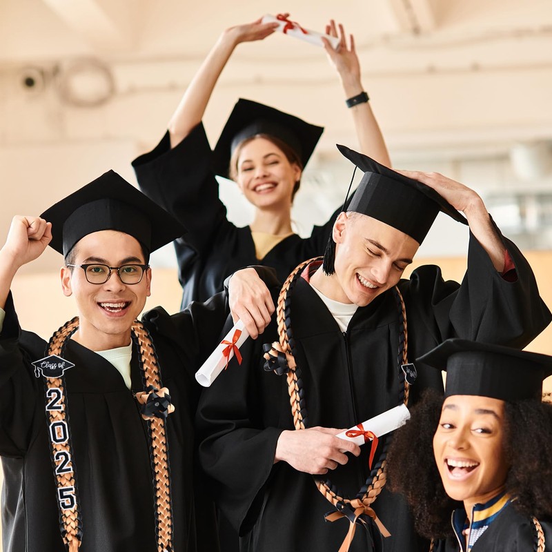 KUDOS Graduation Lei 2025 – Black & Gold Ribbon Garland