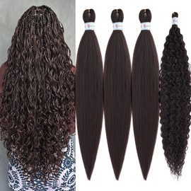 Ai Yuchen Brown Braiding Hair Pre Stretched Color 4 Boho Curly Wavy Braiding Hair 26 inch Bohemian Hypoallergenic Knotless Curls Deep Ocean Wave Crochet Boho Braids Extensions 4 Packs