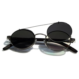 Fa.Beau.Lux Men's Wood Blue Light Blocking Glasses, Real Wood, Round Polarized Sunglasses, Amber Nighttime Blue Light Blocker (Silver Black Polarized)