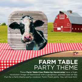 Havercamp Cow Party Plates – Barnwood Party Plates Set with Cow for Camping, Family Picnics, Birthday Parties & Outdoor Party Supplies – 8 Paper Plates Pack 9” Square
