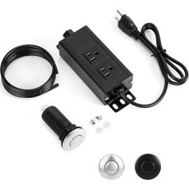 Dual Outlet Garbage Disposal Air Switch Kit, UL Listed Sink Top Air Switch for Food Waste Disposal, 3.58” Extra Long Air Button, UL Certification Number: E518286, Brushed Stainless Steel