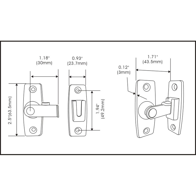 QCAA 2.5" Heavy Forged Solid Brass Door Latch, 90 Degree