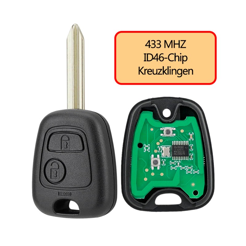 2 Buttons 433MHz Car Key for Peugeot Citroen Remote Control