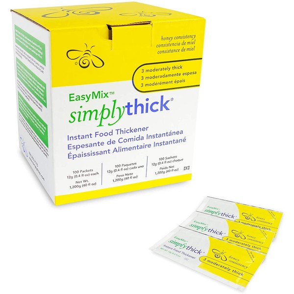 SimplyThick Easy Mix 100 Count of 12g Individual Packet Gel Thickener | For Dysphagia & Swallowing Difficulties | Add 1 Packet for Every 4oz of Liquid | Creates A Moderately Thick (Honey) Consistency