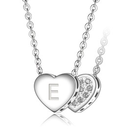ELEGANZIA Initial Heart Necklaces for Women Daughter Jewelry, Sterling Silver 26 Capital Letter Alphabet Heart Pendant with Cubic Zirconia (E)