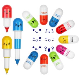 EMAGEREN Pack of 24 Mini Capsule Pens Pills Ballpoint Pen Mini Vitamin Ballpoint Pen in the Shape of a Capsule Retractable Pill Pen Creative Mini Ballpoint Pen for Children Students Home School Office