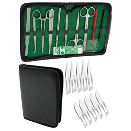 Student Biology Anatomy Dissecting Kit (20pcs Total) for High-School Students, University Students, Hobby, Etc. with Storage Case - Forceps, Scissors, Seeker Probe
