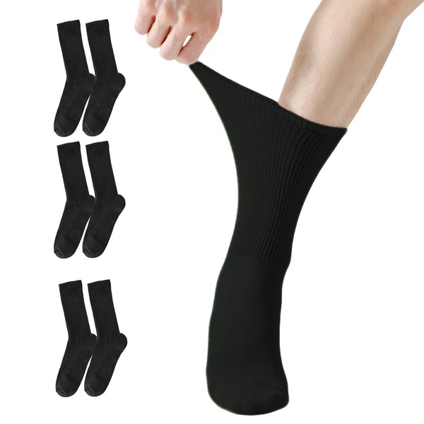 JiaYouLC 3 Pairs Mens Extra Wide Loose Diabetic Socks for