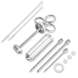 Beeketal 'PSB-60' Professional Gastro Meat Syringe Stainless Steel 50 ml - Set Including 3 x Curing Needles, 2 x Cleaning Brushes, 4 x Seals, Suitable as a Curing Syringe Marinade Syringe or Roasting