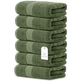 White Classic Luxury Hand Towels for Bathroom-Hotel-Spa-Kitchen-Set - Circlet Egyptian Cotton - 16x30 Inches - Set of 6 (Forest Green)