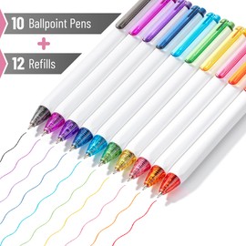 Mr. Pen- Cute Ballpoint Pens Assorted Color Ink, 0.7mm, 10 Colorful Ink Ballpoint Pens with Case and 12 Refills, Cute Pens for Journaling