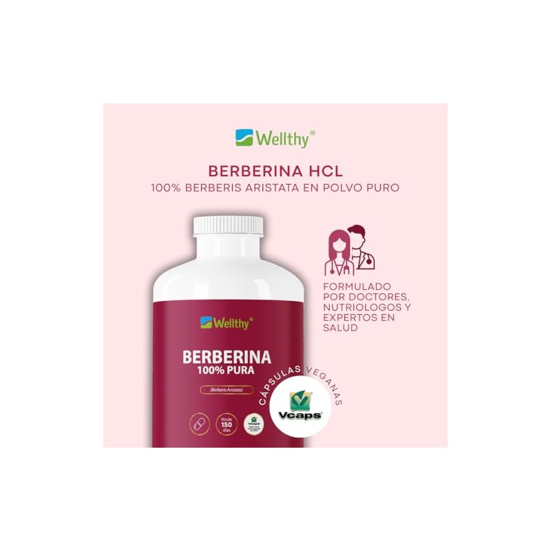 Wellthy Berberina Pura 300 Cápsulas. 100 Berberis Aristata, 500mg cu,
